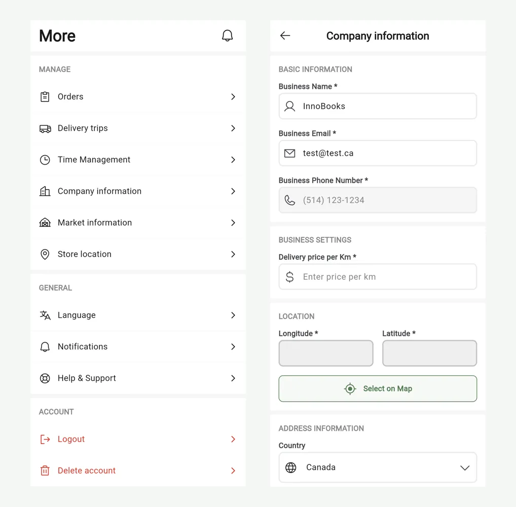InnoBooks management app: sign-in and new-order notifications