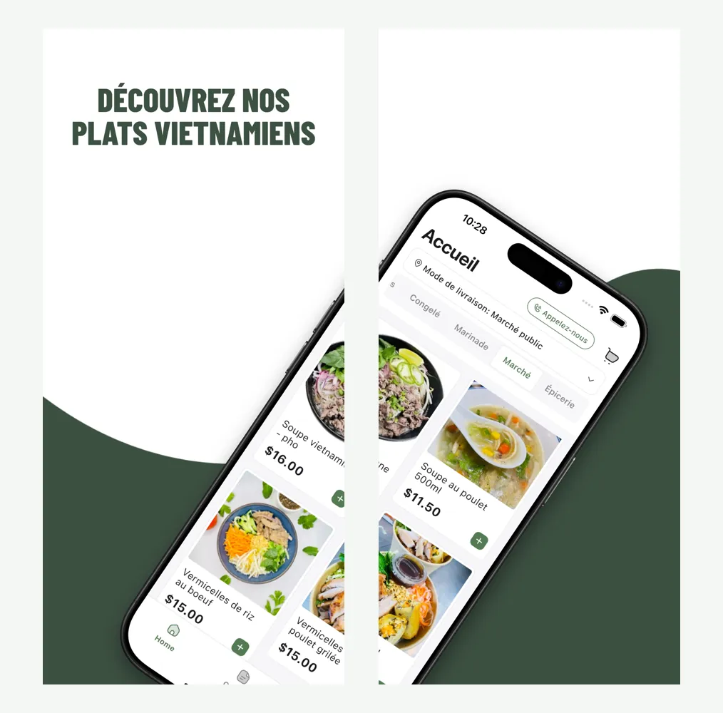 Application de commande : catalogue de plats avec prix et mode de livraison